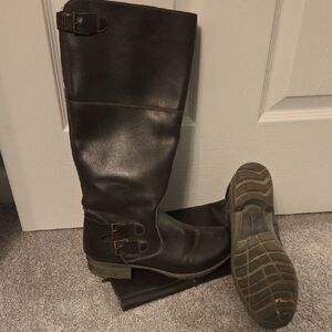 Clarks Brown Knee-High Leather Boots with Buckles